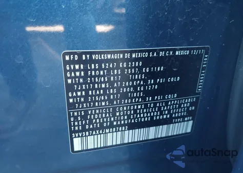 2018 Volkswagen Tiguan 2.0T Se/2.0T Sel из США, поврежденный, VIN 3VV3B7AX4JM087882